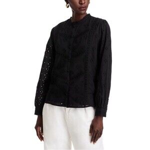 NWT KoKo+Mason Women's Embroidered Button Front Shirt Black SizeM